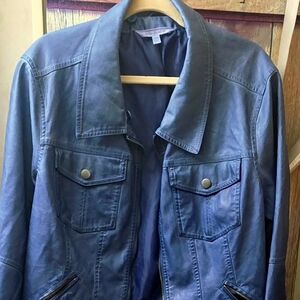 BLUE: $45.  Faux LEATHER bomber Jacket